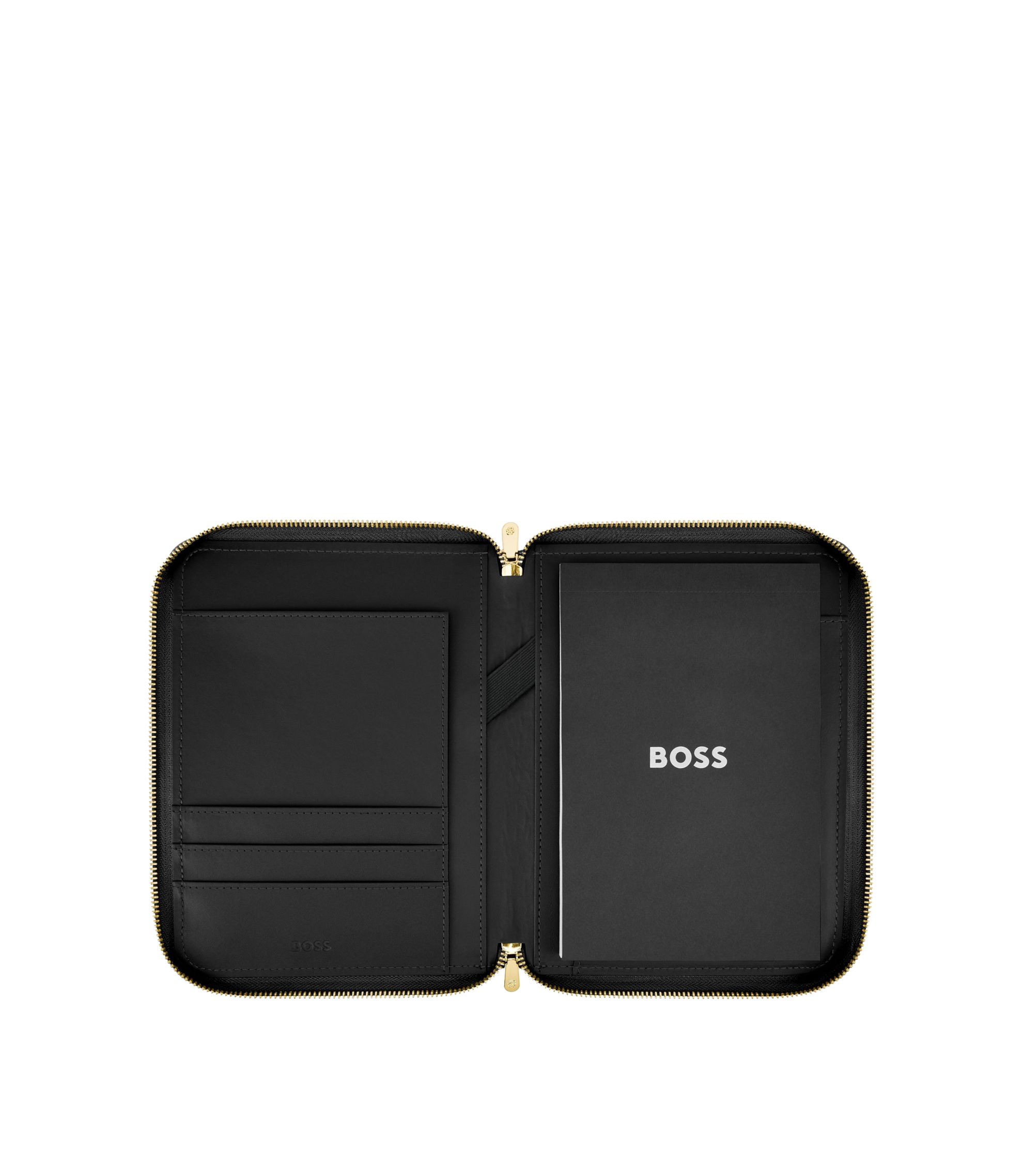 hugo boss 防水パデッドジレ パネル BOSS - Grained matte folder with gold-tone accents - Black