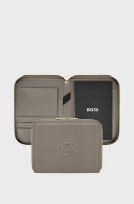 Double B monogram folder in faux leather, Light Brown