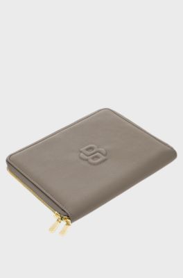 Double B monogram folder in faux leather, Light Brown