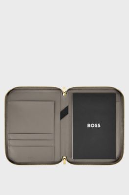 Double B monogram folder in faux leather, Light Brown