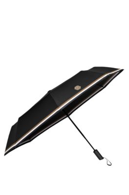 Black pocket umbrella with Double B and signature stripes, Black