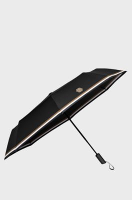 Black pocket umbrella with Double B and signature stripes, Black