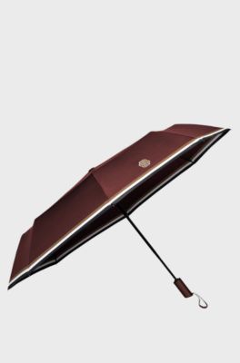 Burgundy pocket umbrella with Double B and signature stripes, Dark Red