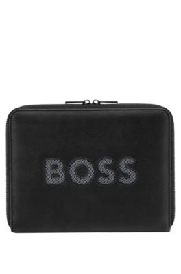 Cut-out logo A5 folder with mesh detailing, Black
