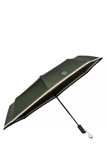 Green pocket umbrella with Double B and signature stripes