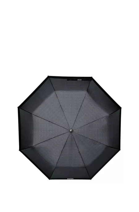 Parapluie de poche gris foncé à chevrons avec poignée en similicuir