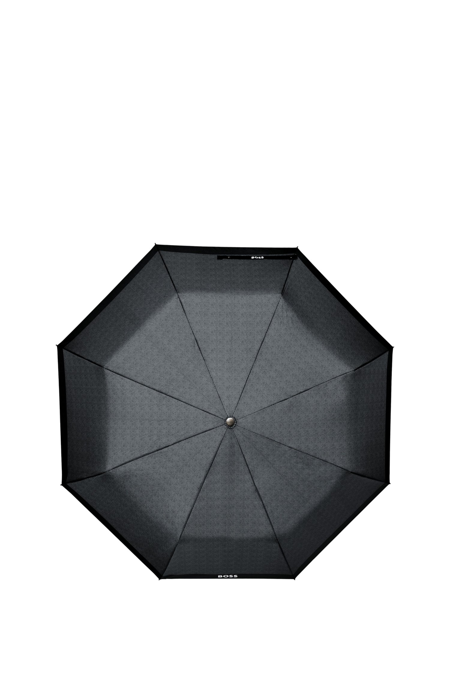 Boss Dark-grey herringbone pocket umbrella with faux-leather handle paraplyer & tech – bild 3