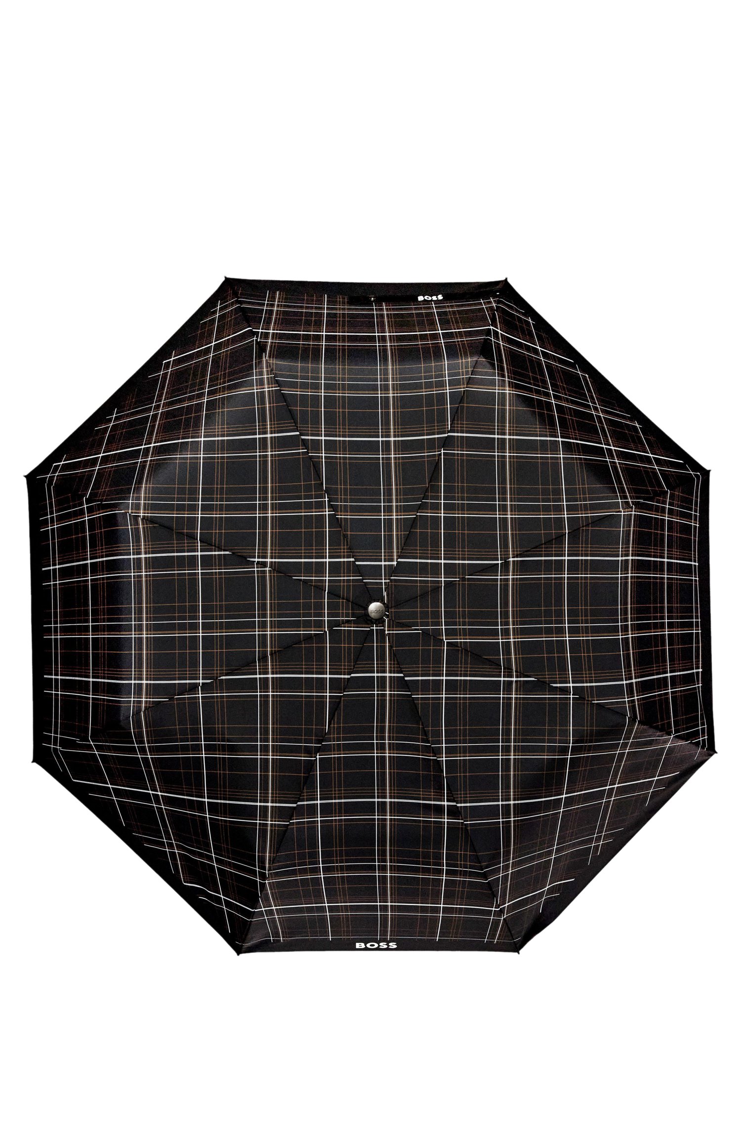 Boss checked pocket umbrella with faux-leather handle paraplyer & tech herr – bild 3
