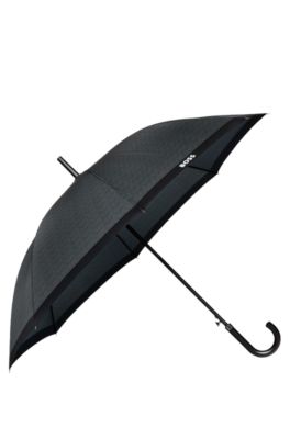 Dark-grey herringbone city umbrella with faux-leather handle, Dark Grey