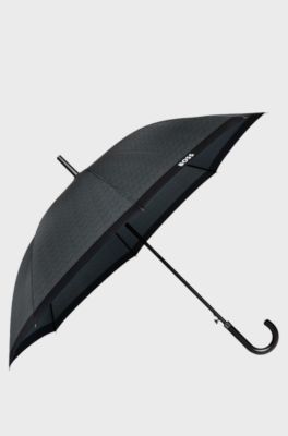Dark-grey herringbone city umbrella with faux-leather handle, Dark Grey