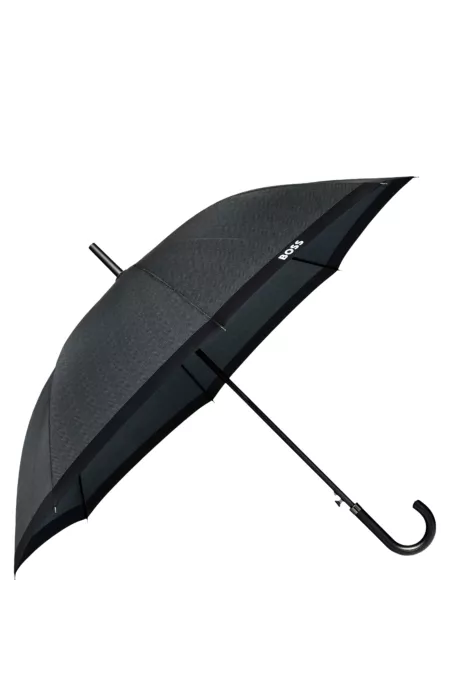Dark-grey herringbone city umbrella with faux-leather handle