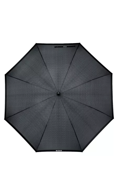Dark-grey herringbone city umbrella with faux-leather handle