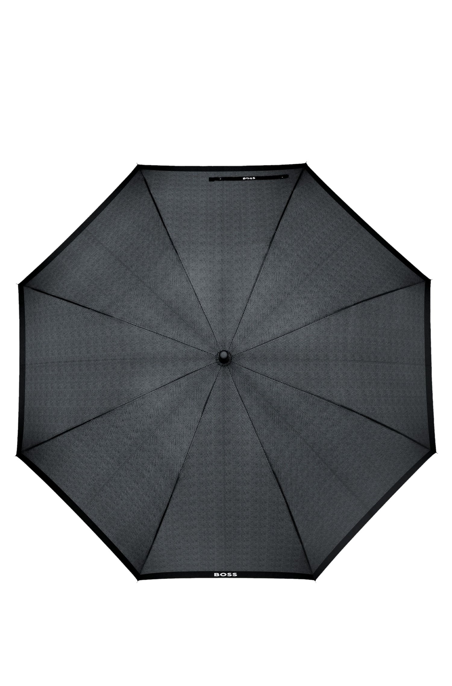 Boss Dark-grey herringbone city umbrella with faux-leather handle paraplyer & tech – bild 3