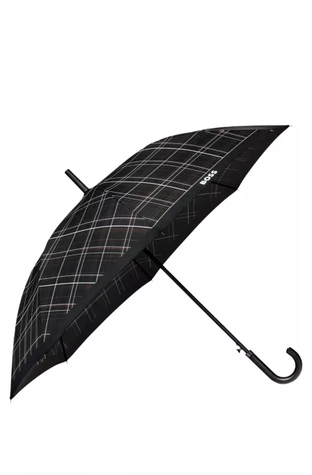 Black checked city umbrella with faux-leather handle