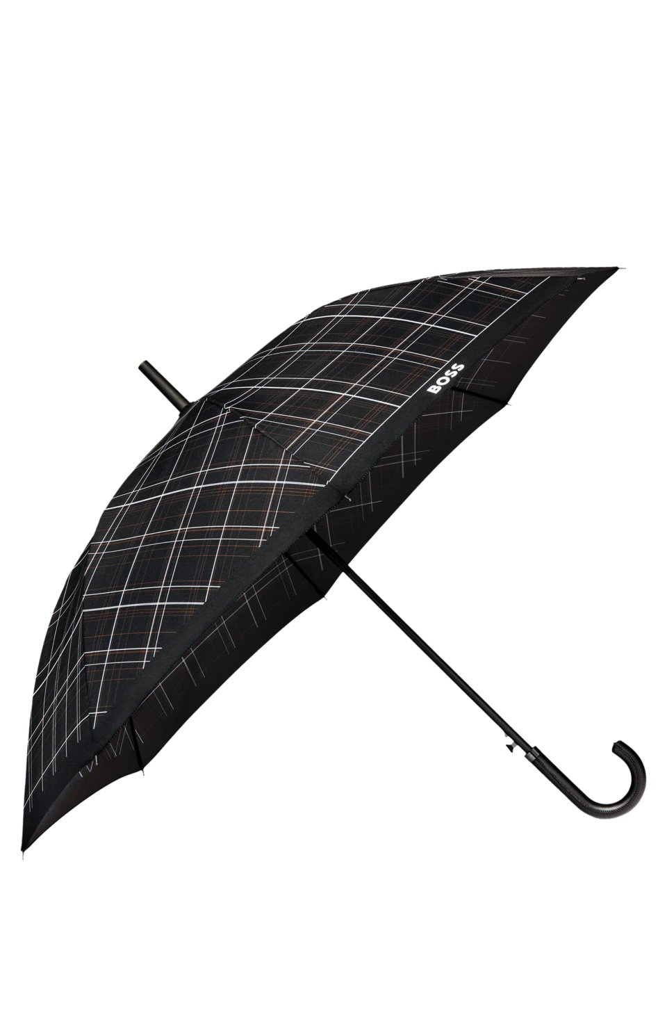 checked city umbrella with faux-leather handle