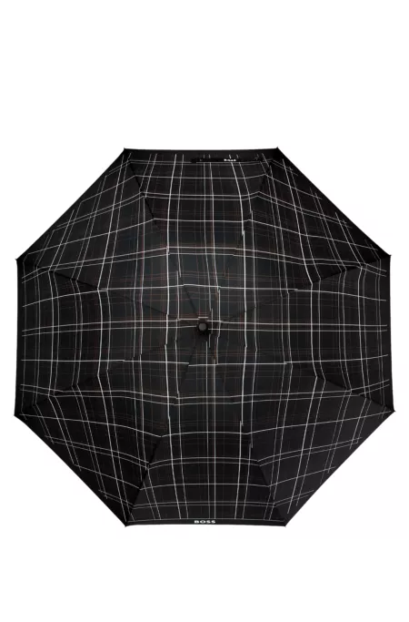 Black checked city umbrella with faux-leather handle