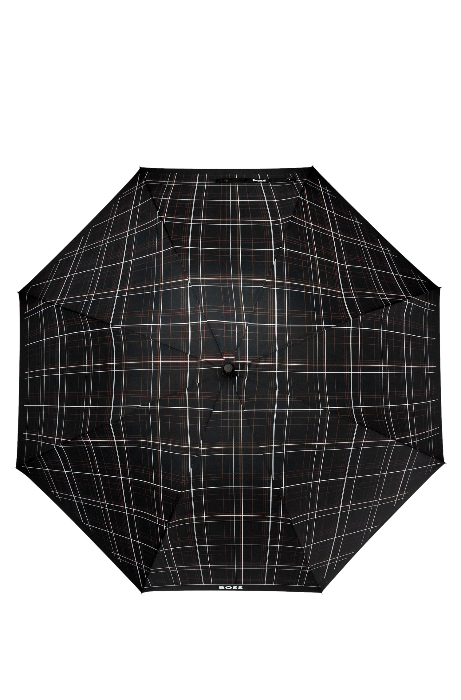 Boss checked city umbrella with faux-leather handle paraplyer & tech dam – bild 3