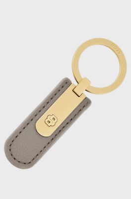 Grained taupe key ring with golden Double B hardware, Light Brown