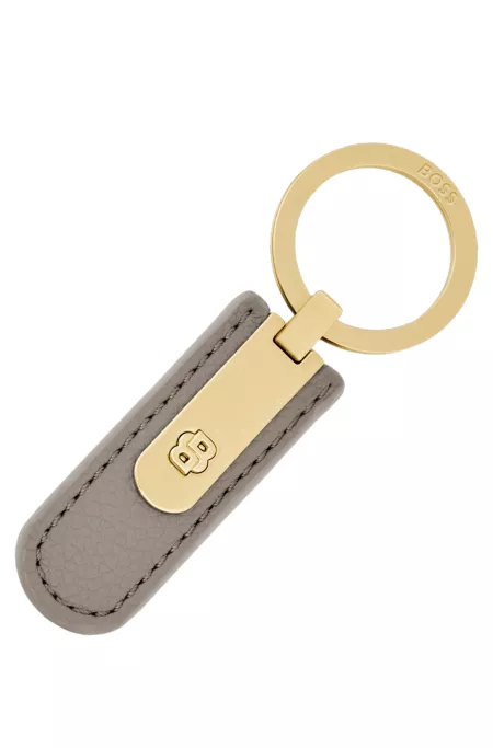 Grained taupe key ring with golden Double B hardware