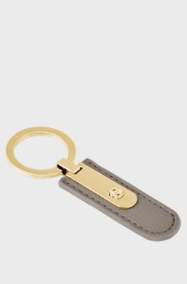 Grained taupe key ring with golden Double B hardware, Light Brown