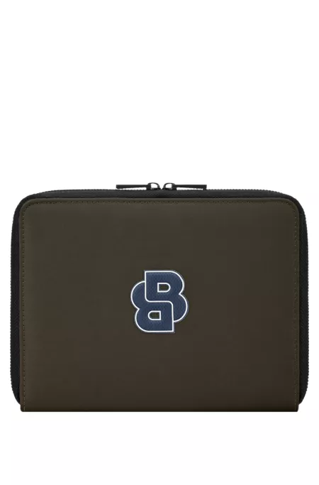 Zipped folder with varsity-style logo patch