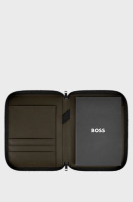 Zipped folder with varsity-style logo patch, Dark Green