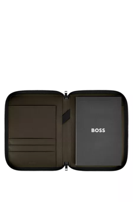 Zipped folder with varsity-style logo patch