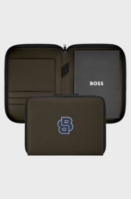 Zipped folder with varsity-style logo patch, Dark Green