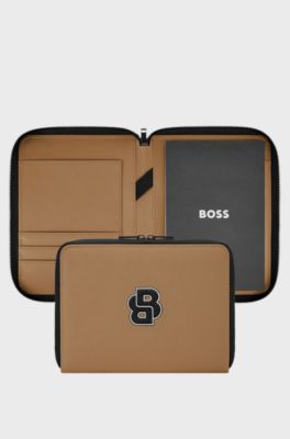 Collegiate-style folder with contrast logo detail, Brown