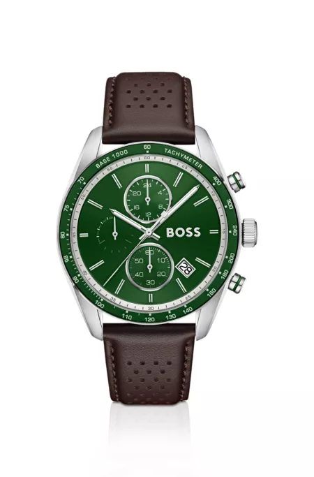 Grand Prix Vitesse green-dial watch with perforated strap