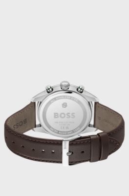 Grand Prix Vitesse green-dial watch with perforated strap, Dark Brown