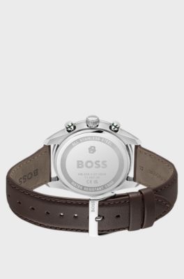 Grand Prix Vitesse green-dial watch with perforated strap, Dark Brown