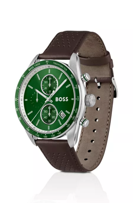 Grand Prix Vitesse green-dial watch with perforated strap