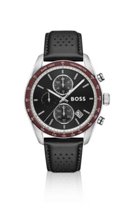 Grand Prix Vitesse black-dial watch with perforated strap , Black