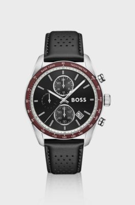 Grand Prix Vitesse black-dial watch with perforated strap , Black