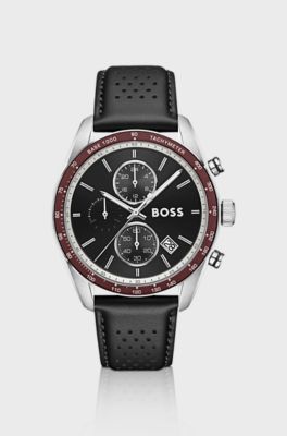 Grand Prix Vitesse black-dial watch with perforated strap , Black