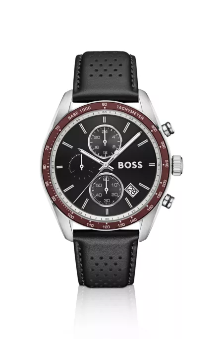 Grand Prix Vitesse black-dial watch with perforated strap