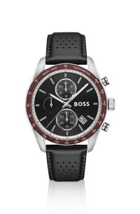Grand Prix Vitesse black-dial watch with perforated strap , Black