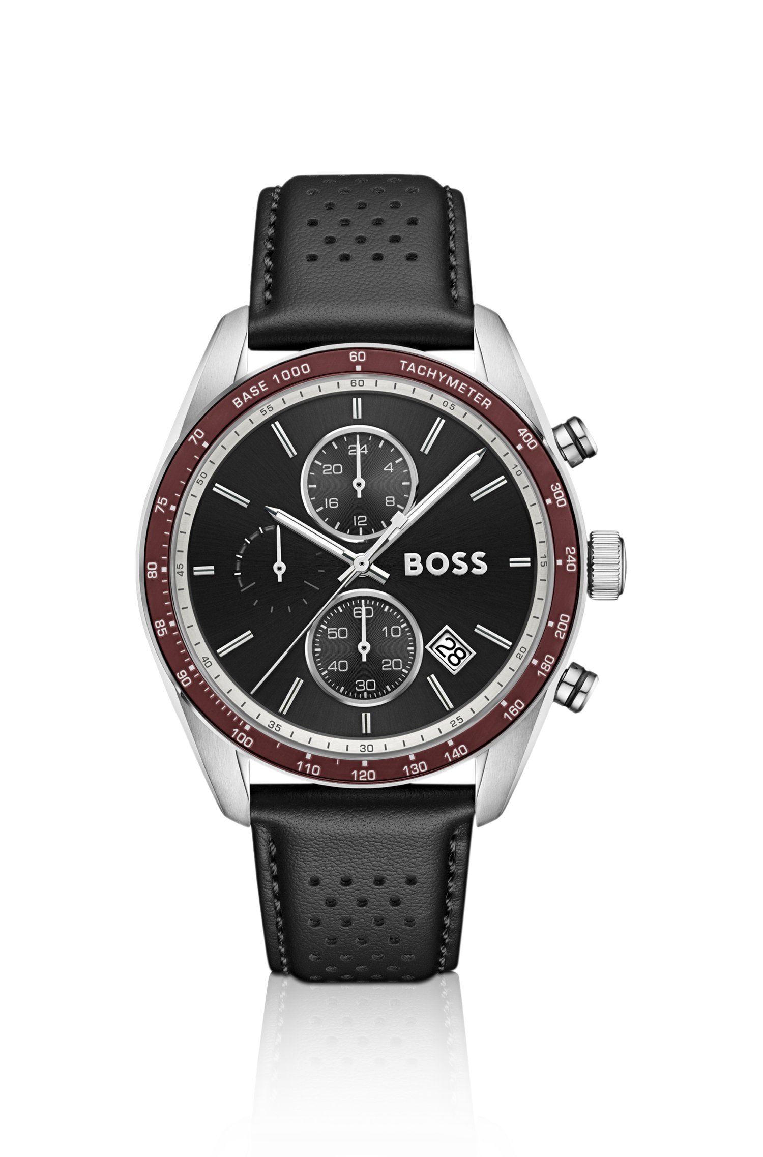 Boss Grand Prix Vitesse black-dial watch with perforated strap klockor herr