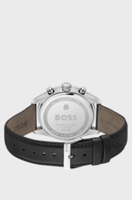 Grand Prix Vitesse black-dial watch with perforated strap , Black