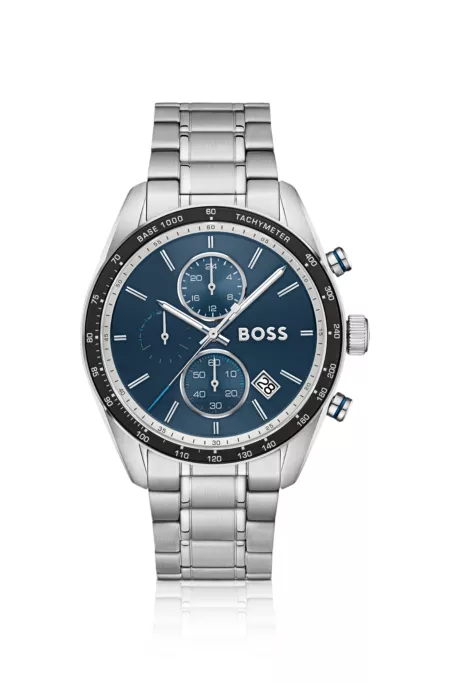 Grand Prix Vitesse blue-dial watch with integrated bracelet