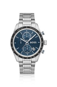 Grand Prix Vitesse blue-dial watch with integrated bracelet, Silver tone