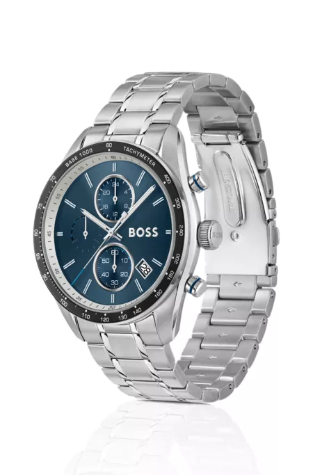 Grand Prix Vitesse blue-dial watch with integrated bracelet