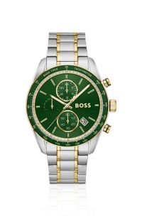 Grand Prix Vitesse tweekleurig horloge met groene wijzerplaat, Zilverkleurig