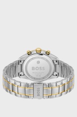 Grand Prix Vitesse two-tone watch with green dial, Silver tone