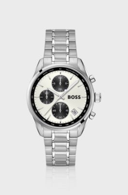Grand Prix stainless-steel watch with silver-white dial, Silver tone