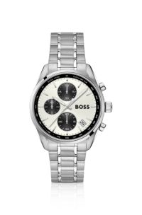 Grand Prix horloge van roestvrij staal met zilverwitte wijzerplaat, Zilverkleurig