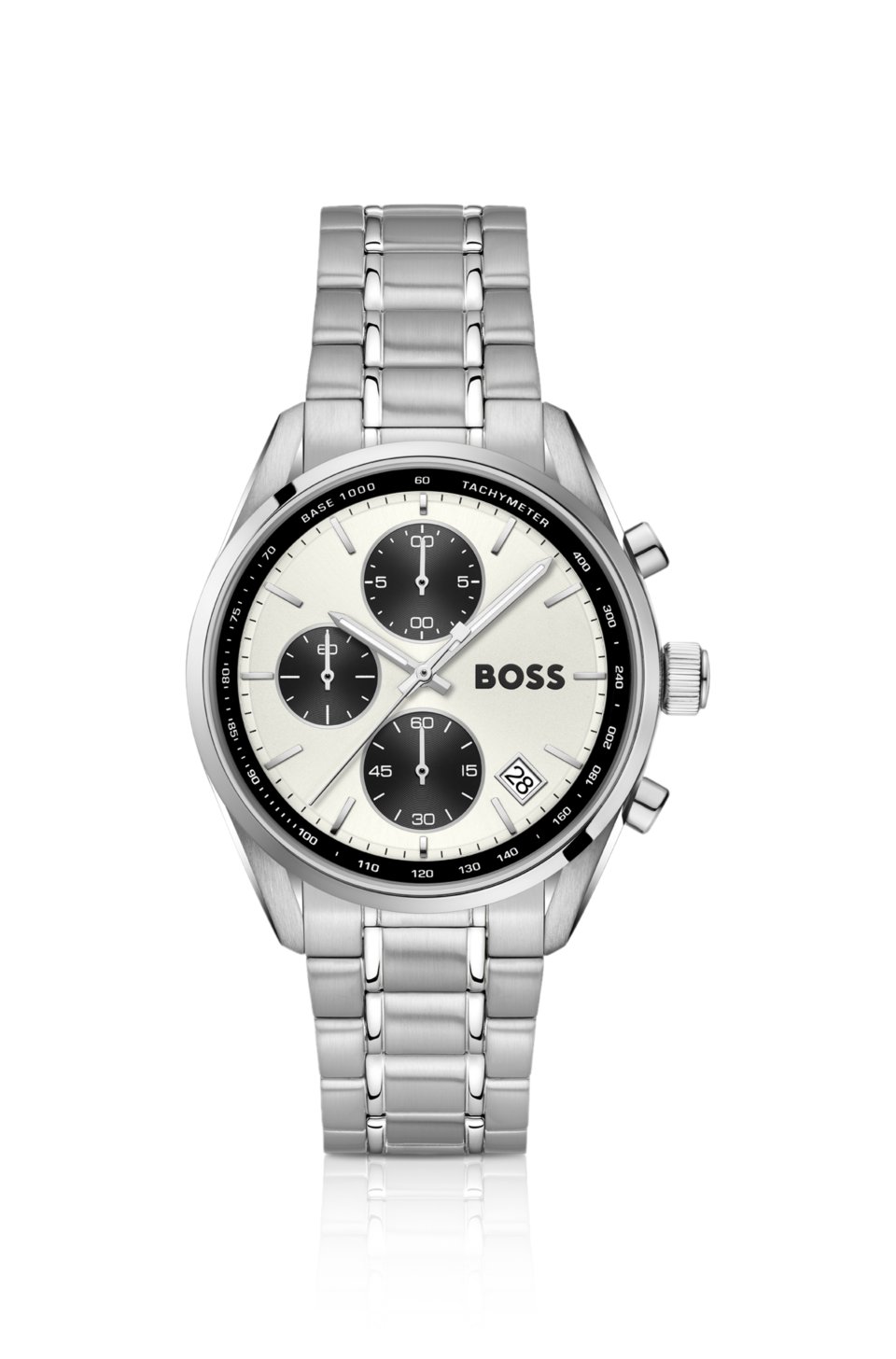 Grand Prix stainless-steel watch with silver-white dial