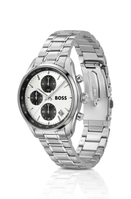 Grand Prix montre en acier inoxydable à cadran blanc argenté