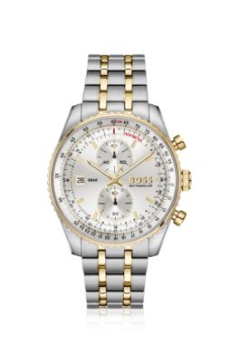 Skytraveller Pro two-tone watch with sapphire crystal, Silver tone